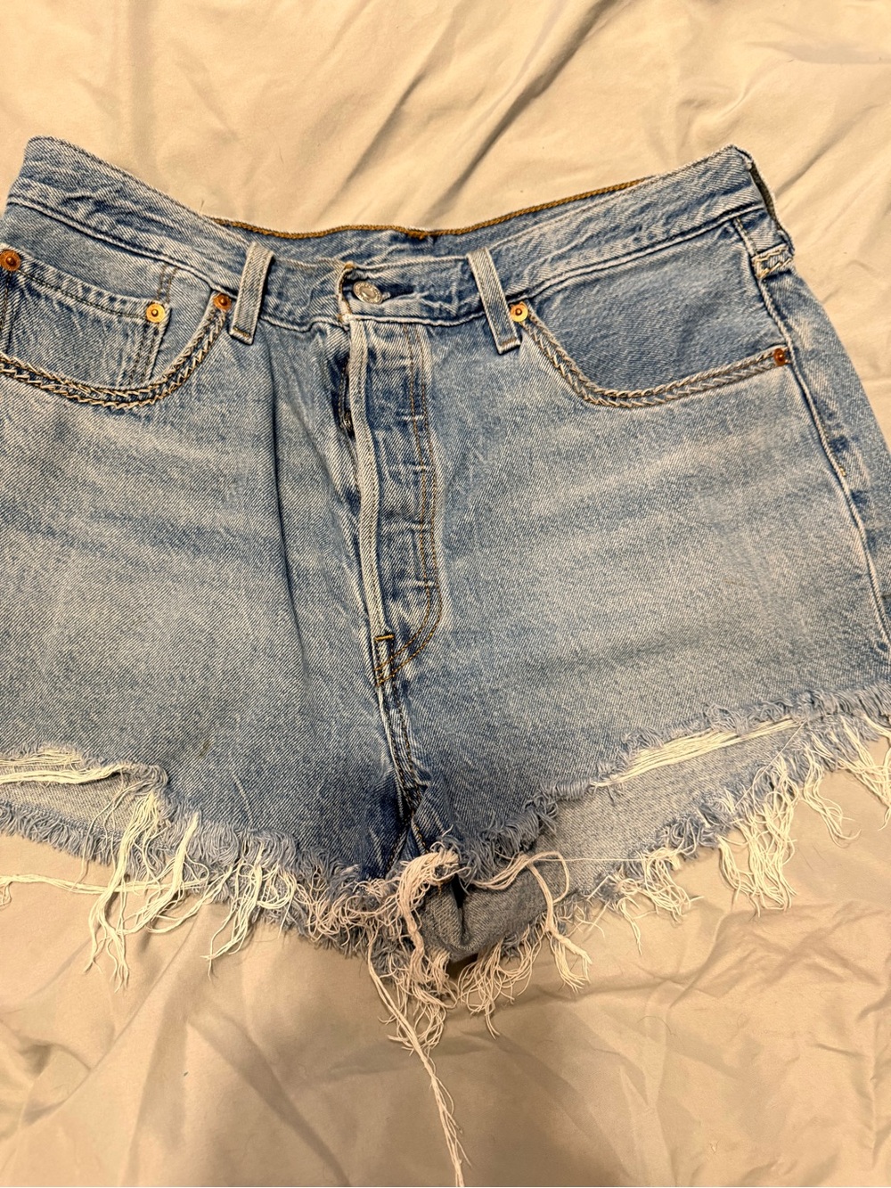 Levi's Light Blue Frayed Hem Denim Shorts
